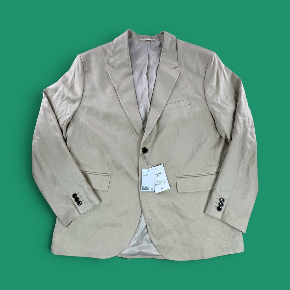 HM Conscious Choice Relaxed Fit Blazer Beige Tencel Lyocell Mens 46R 1119825-001